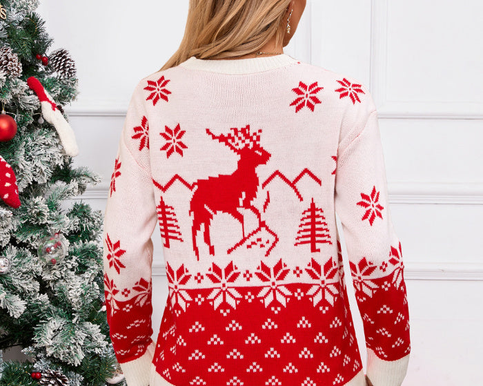 Christmas Tree Pullover Round Neck Red Sweater For Women