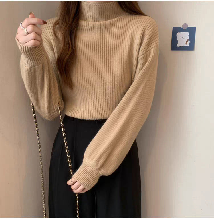 Autumn And Winter High-grade Mid-collar Cored Yarn Half Turtleneck Knitted Bottoming Shirt For Women