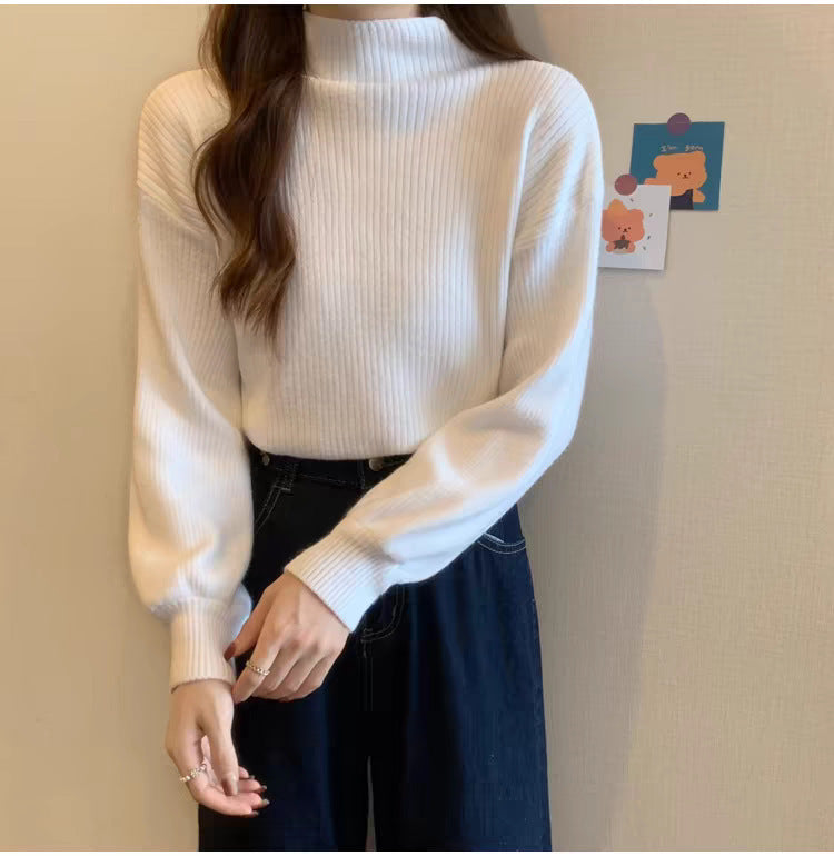 Autumn And Winter High-grade Mid-collar Cored Yarn Half Turtleneck Knitted Bottoming Shirt For Women