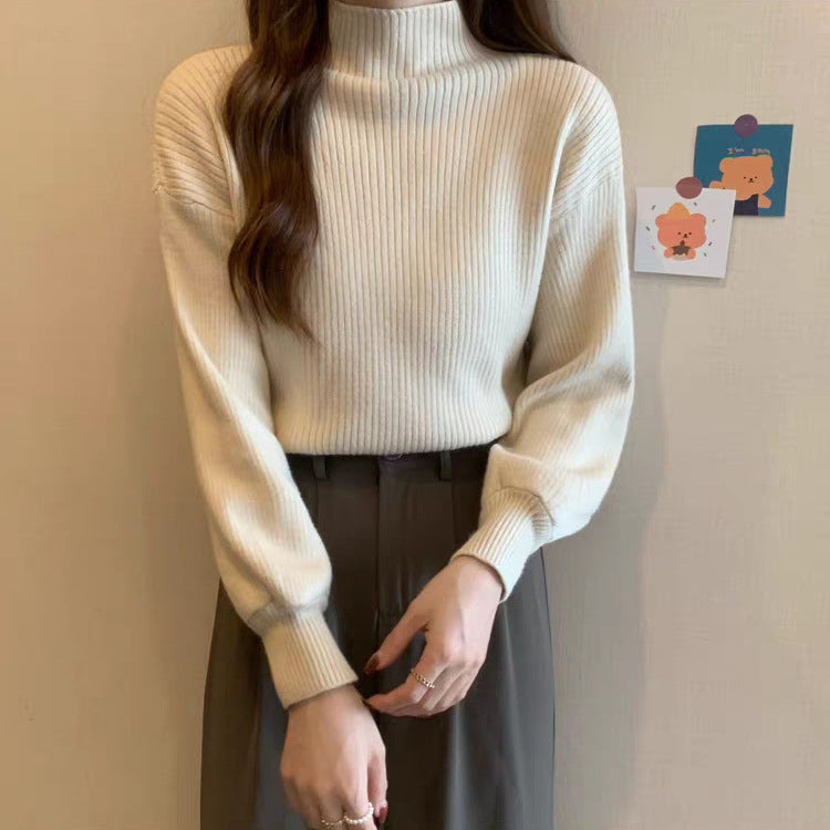 Autumn And Winter High-grade Mid-collar Cored Yarn Half Turtleneck Knitted Bottoming Shirt For Women