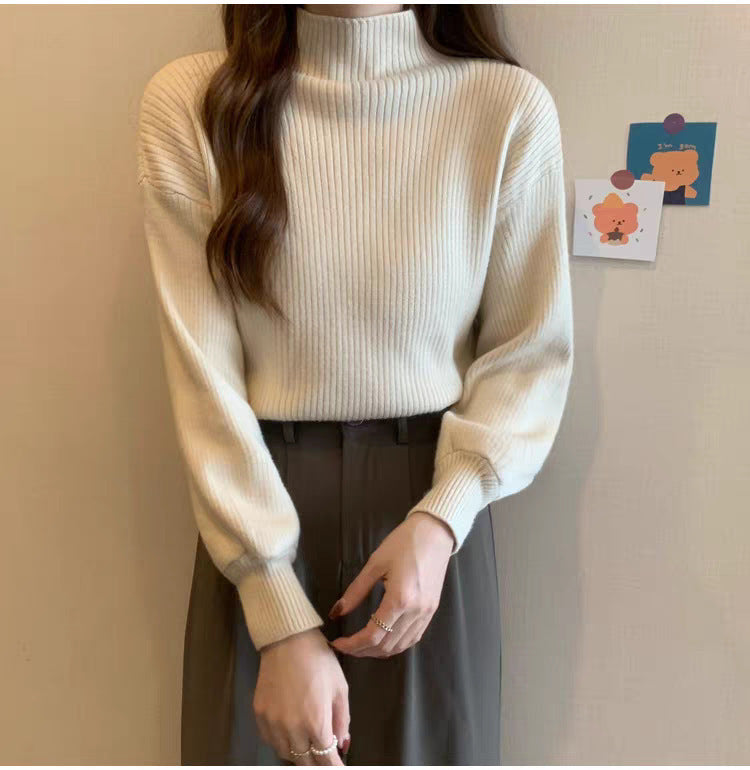 Autumn And Winter High-grade Mid-collar Cored Yarn Half Turtleneck Knitted Bottoming Shirt For Women