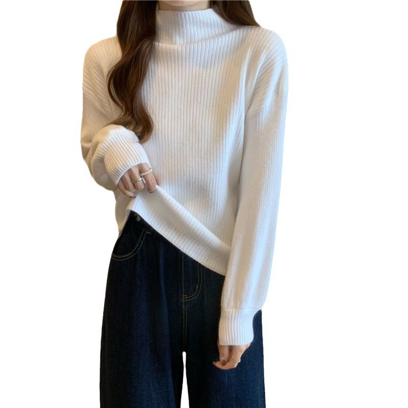 Autumn And Winter High-grade Mid-collar Cored Yarn Half Turtleneck Knitted Bottoming Shirt For Women